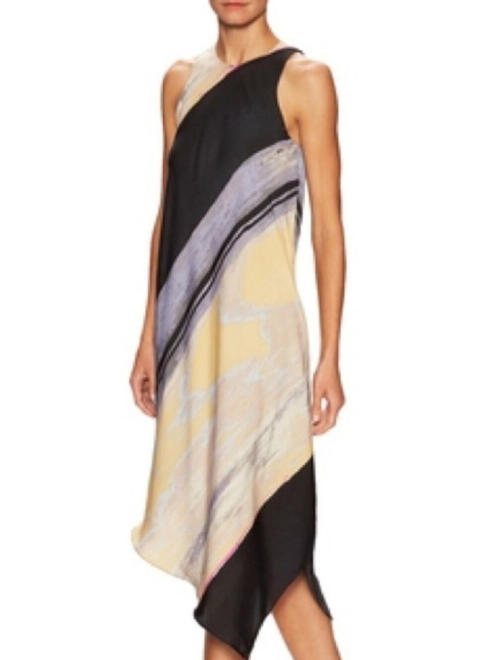 Rachel Roy Multicolor Abstract Asymmetrical Sleeveless Swing Midi-Dress, Medium